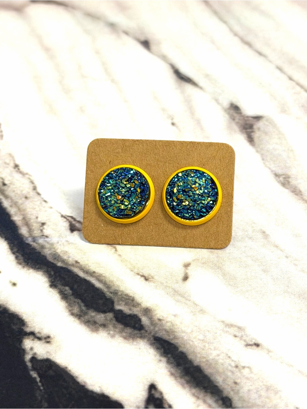 JSCatalog Yellow and Blue Glitter Round Stud Earrings